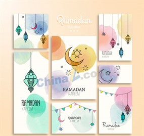 水彩斋月卡片矢量素材